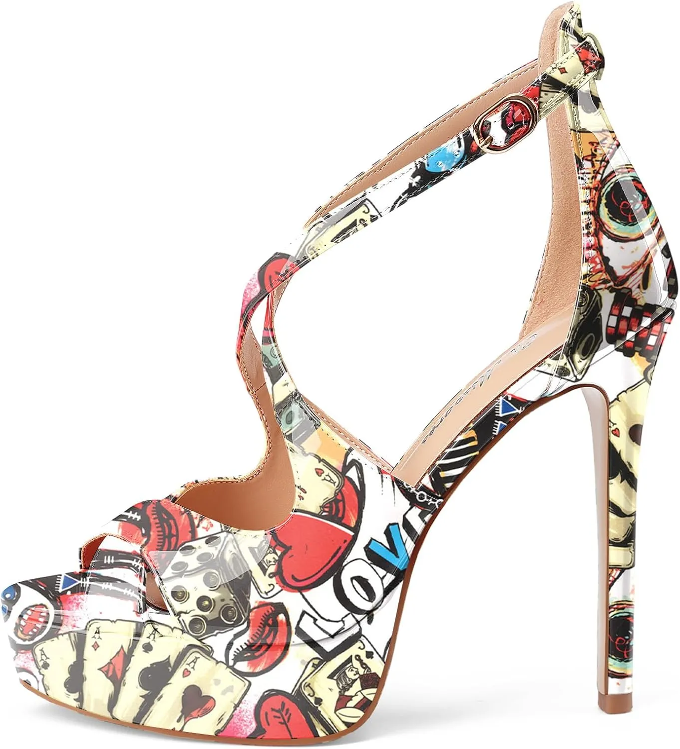 Oh Mispares Platform High Heel Sandals Peep Toe Stiletto Crisscross Strappy Buckle 5 inch Heels Dressy Heeled Sandals for Women/Girls