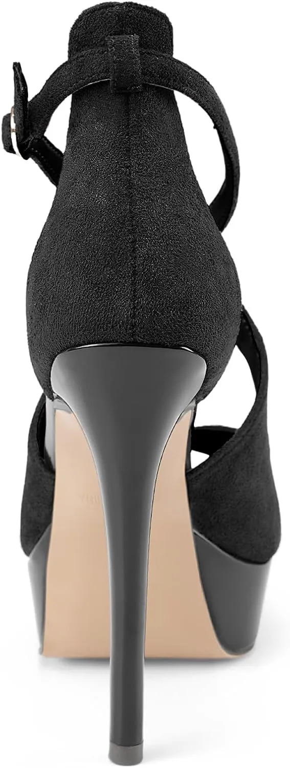 Oh Mispares Platform High Heel Sandals Peep Toe Stiletto Crisscross Strappy Buckle 5 inch Heels Dressy Heeled Sandals for Women/Girls