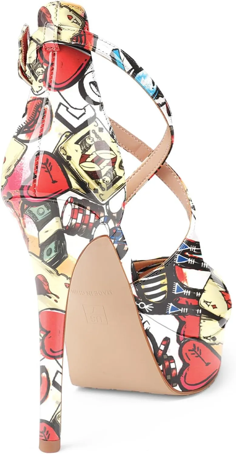 Oh Mispares Platform High Heel Sandals Peep Toe Stiletto Crisscross Strappy Buckle 5 inch Heels Dressy Heeled Sandals for Women/Girls