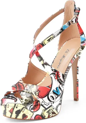 Oh Mispares Platform High Heel Sandals Peep Toe Stiletto Crisscross Strappy Buckle 5 inch Heels Dressy Heeled Sandals for Women/Girls