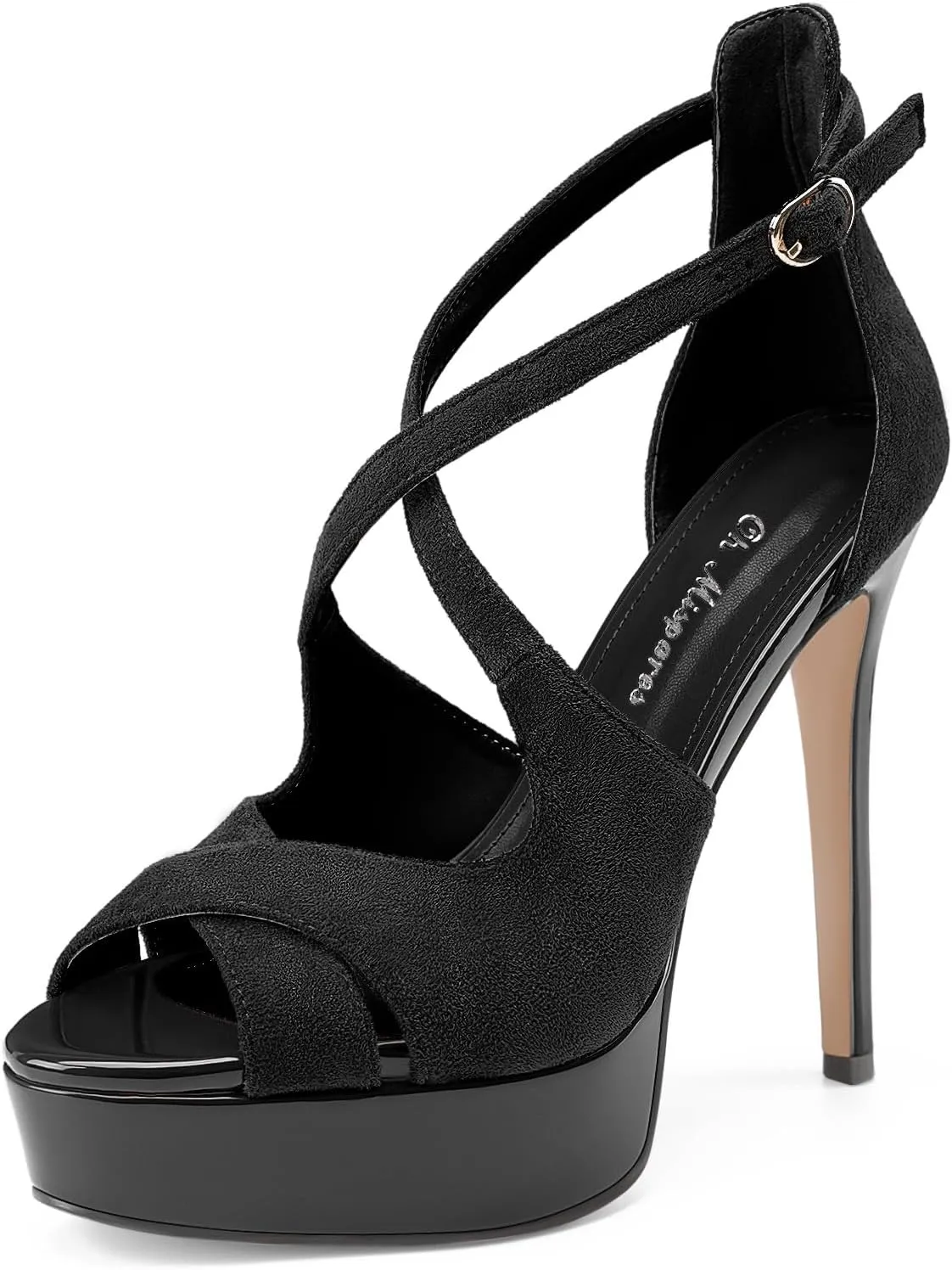 Oh Mispares Platform High Heel Sandals Peep Toe Stiletto Crisscross Strappy Buckle 5 inch Heels Dressy Heeled Sandals for Women/Girls