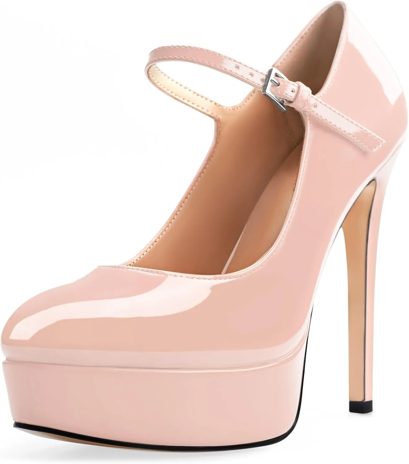 Oh Mispares Women's Platform Stiletto Heels Closed Round Toe Pumps Office Ladies Mary Jane Strap Heeled Pumps Fashion 5.3" Heel Wedding Party Dress Shoes