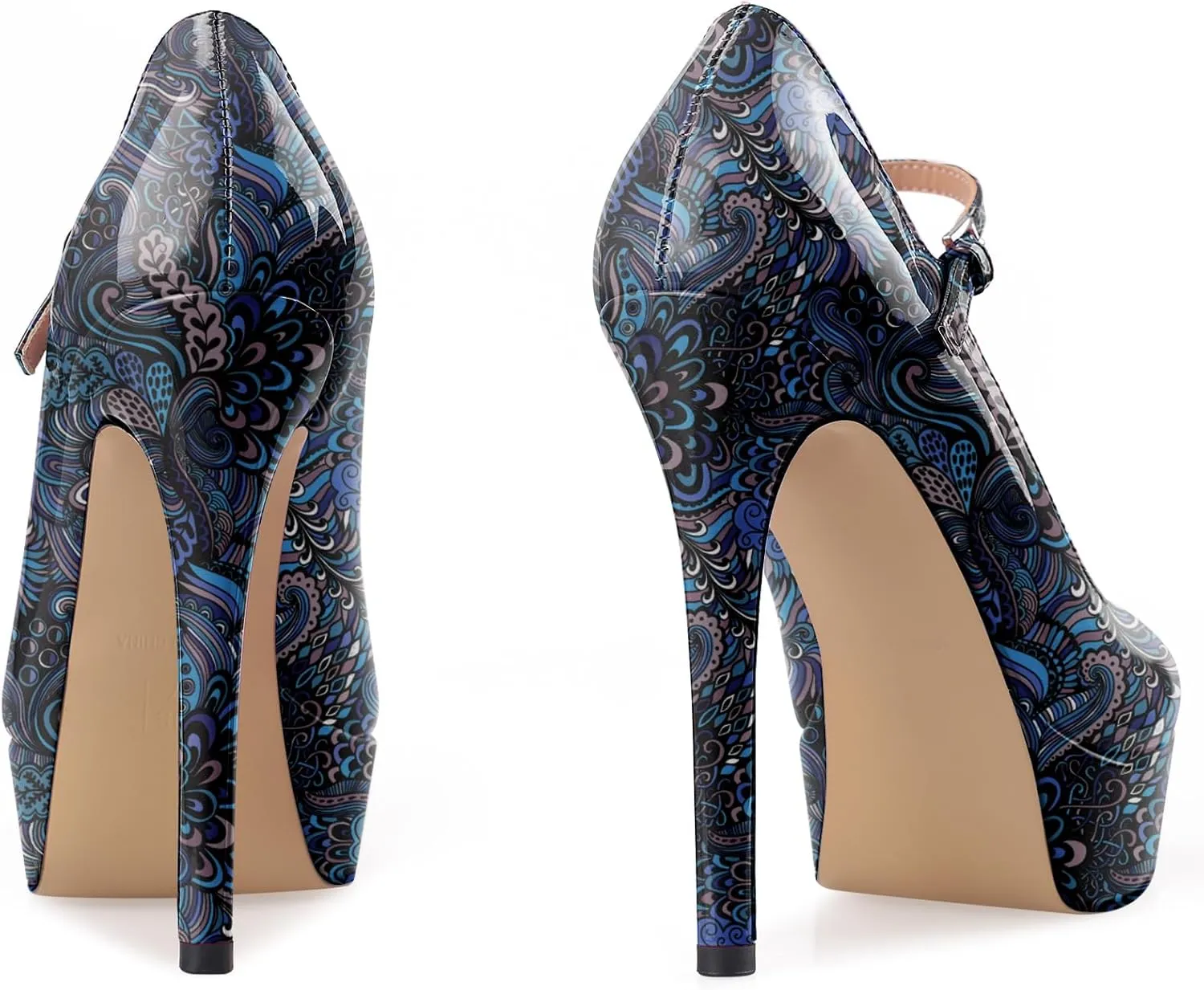 Oh Mispares Women's Platform Stiletto Heels Closed Round Toe Pumps Office Ladies Mary Jane Strap Heeled Pumps Fashion 5.3" Heel Wedding Party Dress Shoes