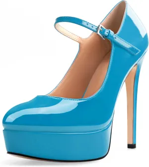 Oh Mispares Women's Platform Stiletto Heels Closed Round Toe Pumps Office Ladies Mary Jane Strap Heeled Pumps Fashion 5.3" Heel Wedding Party Dress Shoes