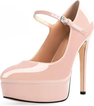 Oh Mispares Women's Platform Stiletto Heels Closed Round Toe Pumps Office Ladies Mary Jane Strap Heeled Pumps Fashion 5.3" Heel Wedding Party Dress Shoes