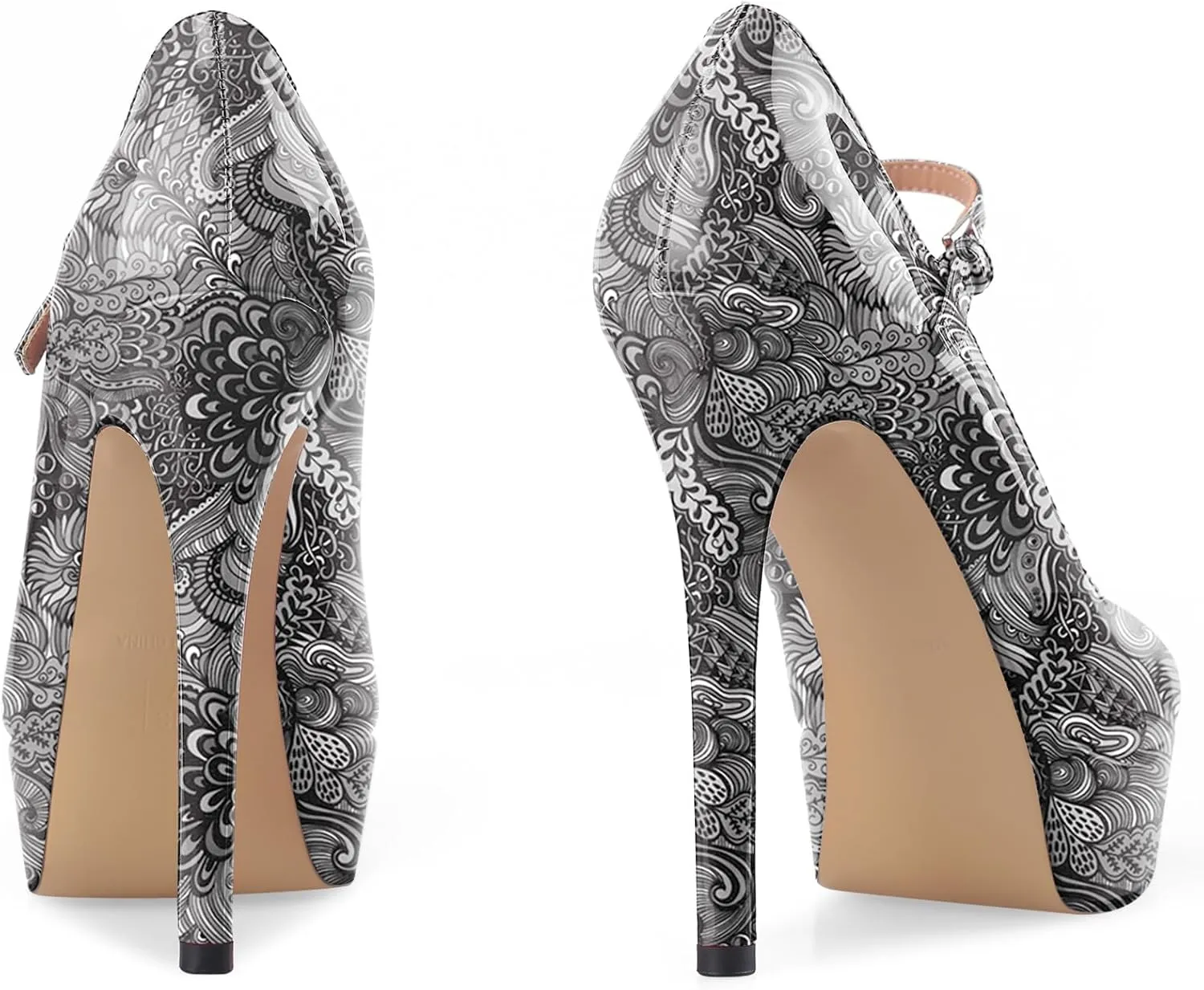 Oh Mispares Women's Platform Stiletto Heels Closed Round Toe Pumps Office Ladies Mary Jane Strap Heeled Pumps Fashion 5.3" Heel Wedding Party Dress Shoes