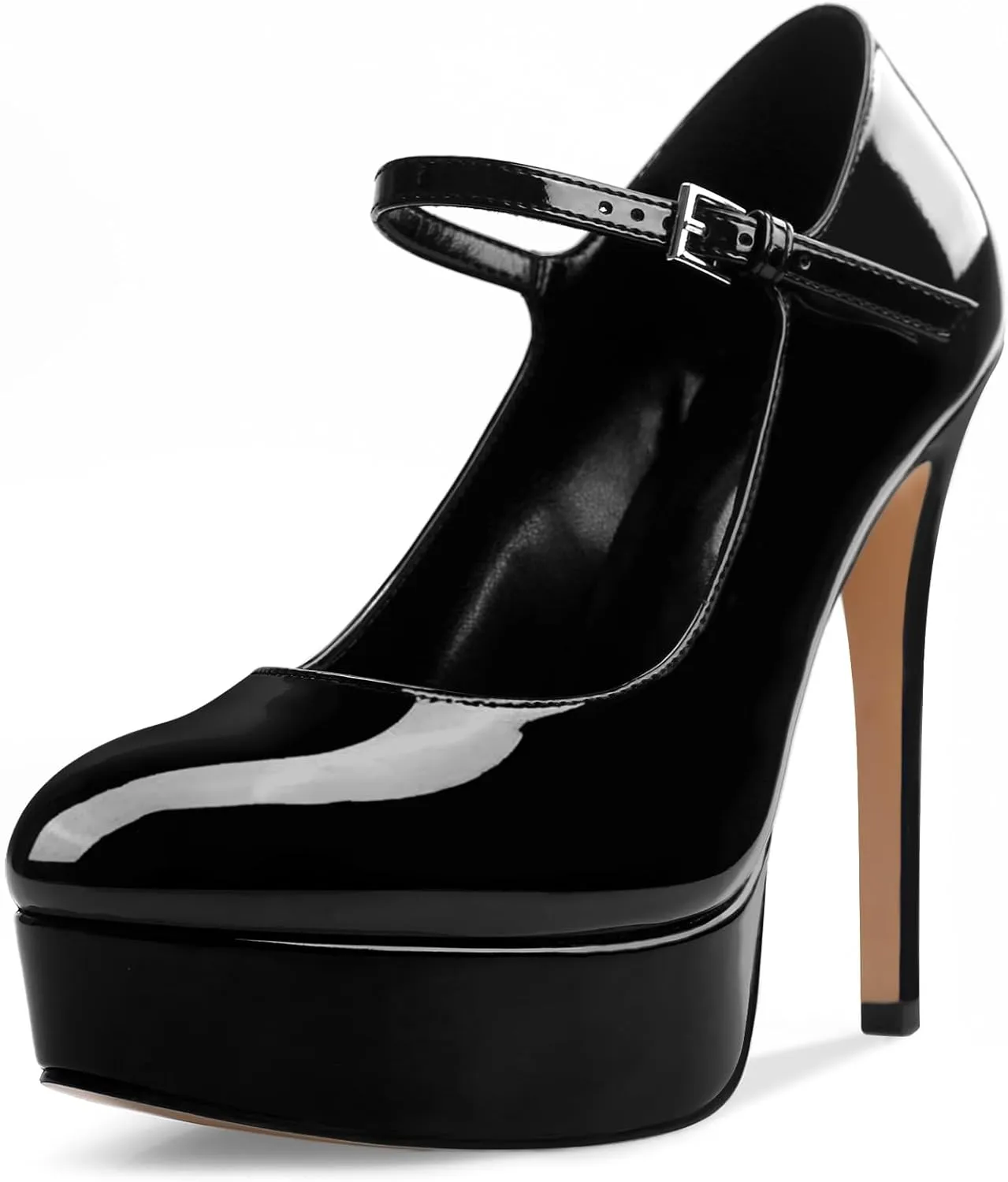 Oh Mispares Women's Platform Stiletto Heels Closed Round Toe Pumps Office Ladies Mary Jane Strap Heeled Pumps Fashion 5.3" Heel Wedding Party Dress Shoes