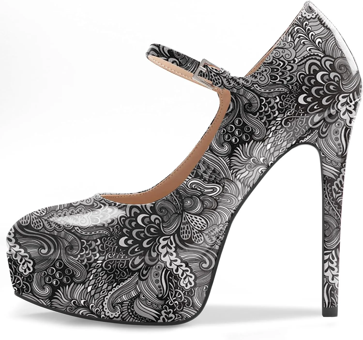 Oh Mispares Women's Platform Stiletto Heels Closed Round Toe Pumps Office Ladies Mary Jane Strap Heeled Pumps Fashion 5.3" Heel Wedding Party Dress Shoes