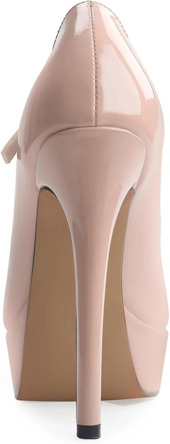 Oh Mispares Women's Platform Stiletto Heels Closed Round Toe Pumps Office Ladies Mary Jane Strap Heeled Pumps Fashion 5.3" Heel Wedding Party Dress Shoes