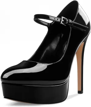 Oh Mispares Women's Platform Stiletto Heels Closed Round Toe Pumps Office Ladies Mary Jane Strap Heeled Pumps Fashion 5.3" Heel Wedding Party Dress Shoes