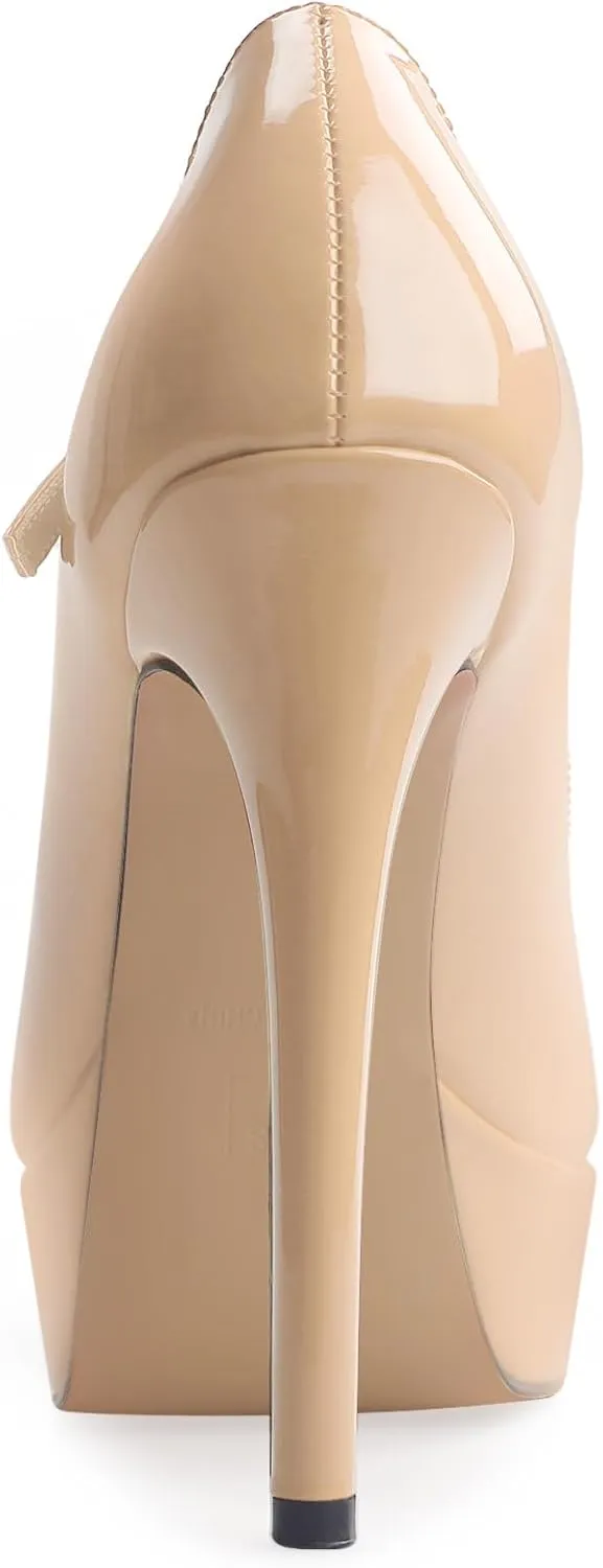 Oh Mispares Women's Platform Stiletto Heels Closed Round Toe Pumps Office Ladies Mary Jane Strap Heeled Pumps Fashion 5.3" Heel Wedding Party Dress Shoes