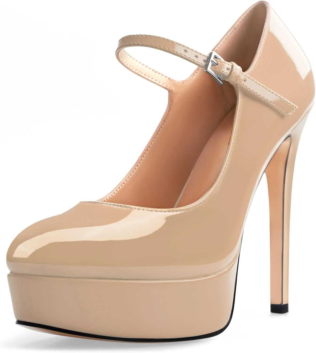 Oh Mispares Women's Platform Stiletto Heels Closed Round Toe Pumps Office Ladies Mary Jane Strap Heeled Pumps Fashion 5.3" Heel Wedding Party Dress Shoes