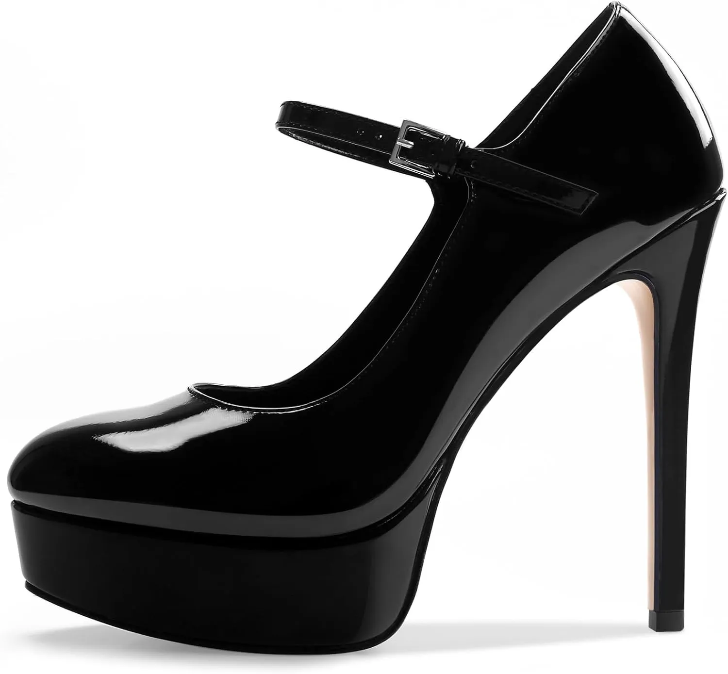 Oh Mispares Women's Platform Stiletto Heels Closed Round Toe Pumps Office Ladies Mary Jane Strap Heeled Pumps Fashion 5.3" Heel Wedding Party Dress Shoes