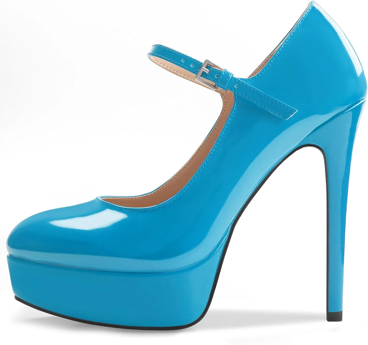 Oh Mispares Women's Platform Stiletto Heels Closed Round Toe Pumps Office Ladies Mary Jane Strap Heeled Pumps Fashion 5.3" Heel Wedding Party Dress Shoes