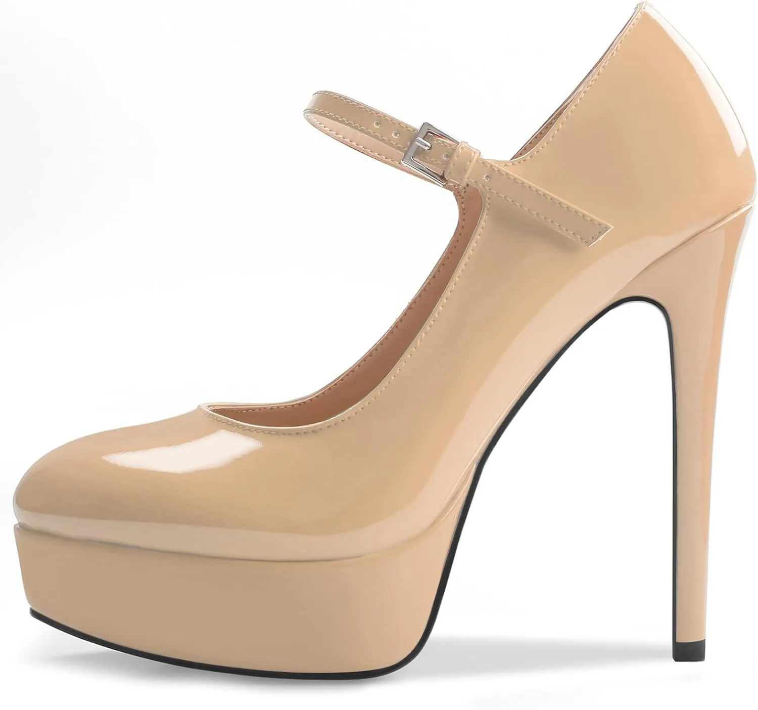 Oh Mispares Women's Platform Stiletto Heels Closed Round Toe Pumps Office Ladies Mary Jane Strap Heeled Pumps Fashion 5.3" Heel Wedding Party Dress Shoes