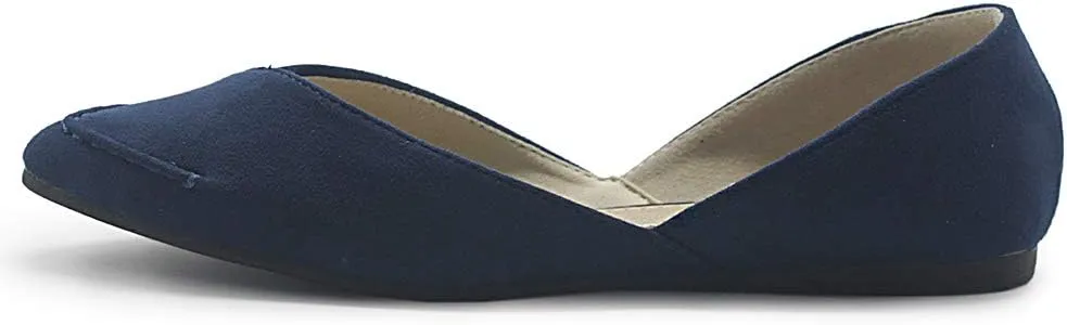 Ollio Women's Shoe Faux Suede Light Comfort Stitching D'Orsay Pointed Toe Ballet Flats F78