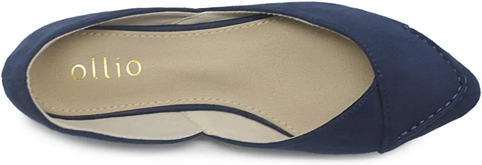 Ollio Women's Shoe Faux Suede Light Comfort Stitching D'Orsay Pointed Toe Ballet Flats F78