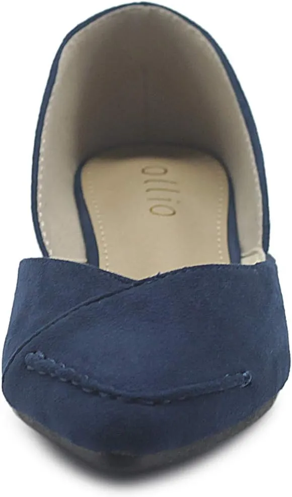 Ollio Women's Shoe Faux Suede Light Comfort Stitching D'Orsay Pointed Toe Ballet Flats F78