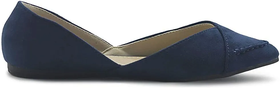 Ollio Women's Shoe Faux Suede Light Comfort Stitching D'Orsay Pointed Toe Ballet Flats F78