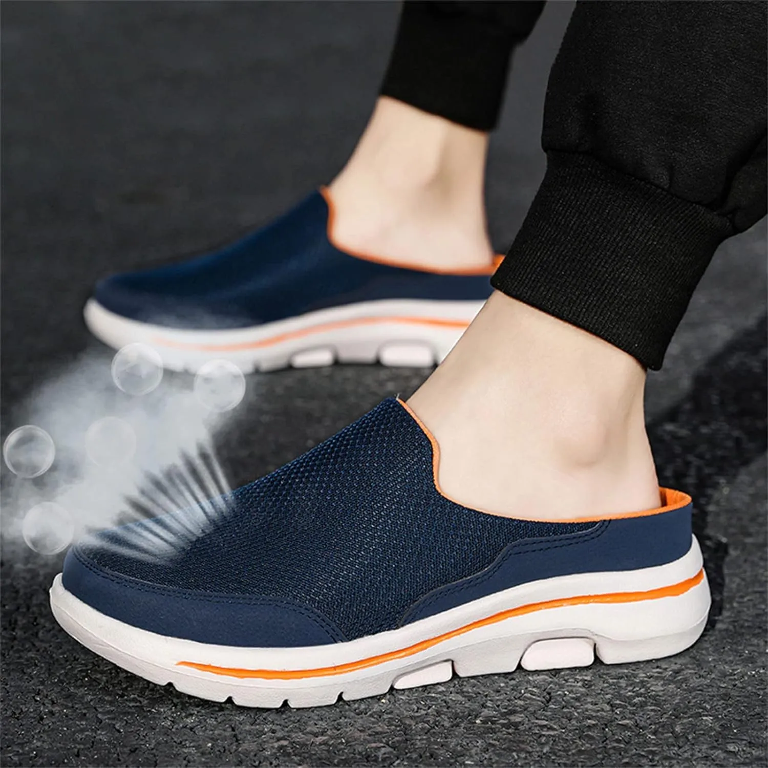 ORNVEION Men'S Mesh Knit Slip-On Platform Mules with Arch Support,Fashion Backless Soft Lightweight Half Sports Shoes Breathable Non-Slip Walking Slippers