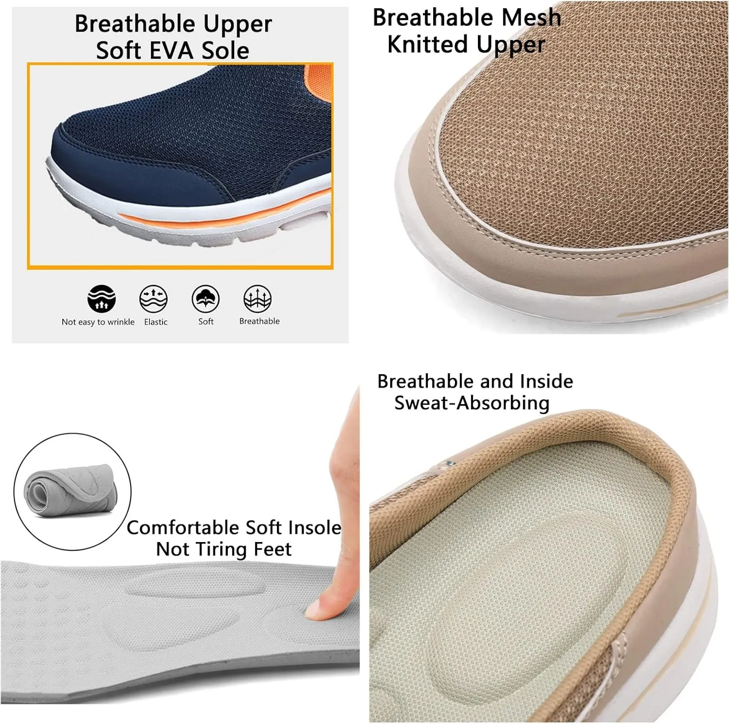 ORNVEION Men'S Mesh Knit Slip-On Platform Mules with Arch Support,Fashion Backless Soft Lightweight Half Sports Shoes Breathable Non-Slip Walking Slippers