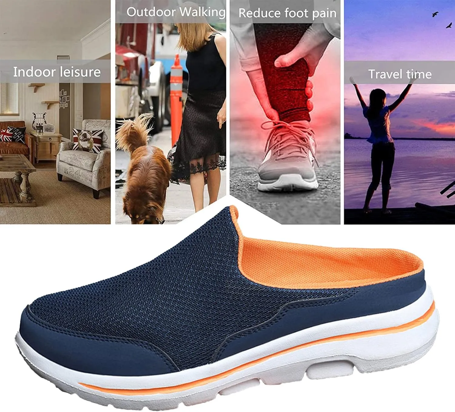 ORNVEION Men'S Mesh Knit Slip-On Platform Mules with Arch Support,Fashion Backless Soft Lightweight Half Sports Shoes Breathable Non-Slip Walking Slippers