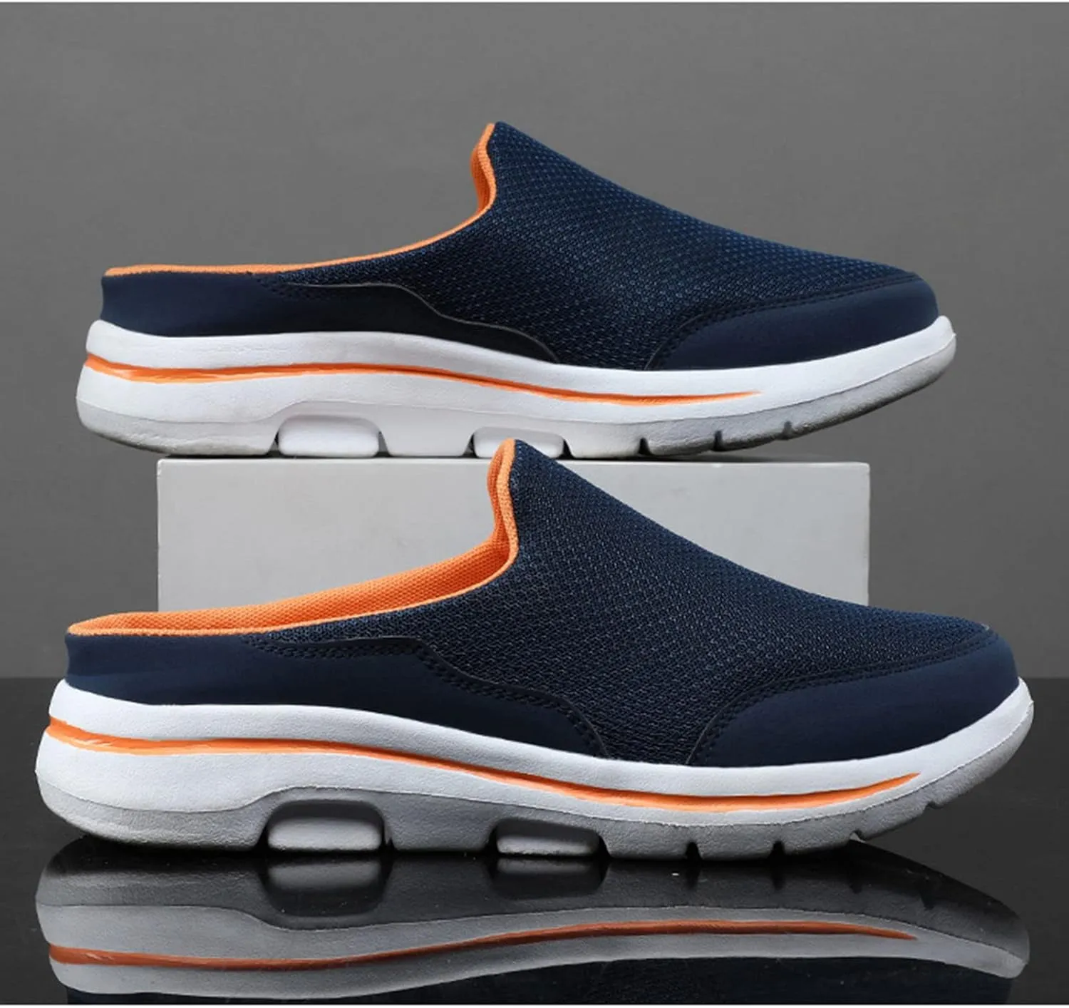 ORNVEION Men'S Mesh Knit Slip-On Platform Mules with Arch Support,Fashion Backless Soft Lightweight Half Sports Shoes Breathable Non-Slip Walking Slippers