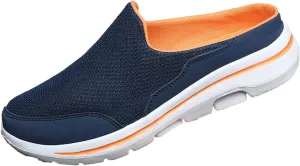 ORNVEION Men'S Mesh Knit Slip-On Platform Mules with Arch Support,Fashion Backless Soft Lightweight Half Sports Shoes Breathable Non-Slip Walking Slippers