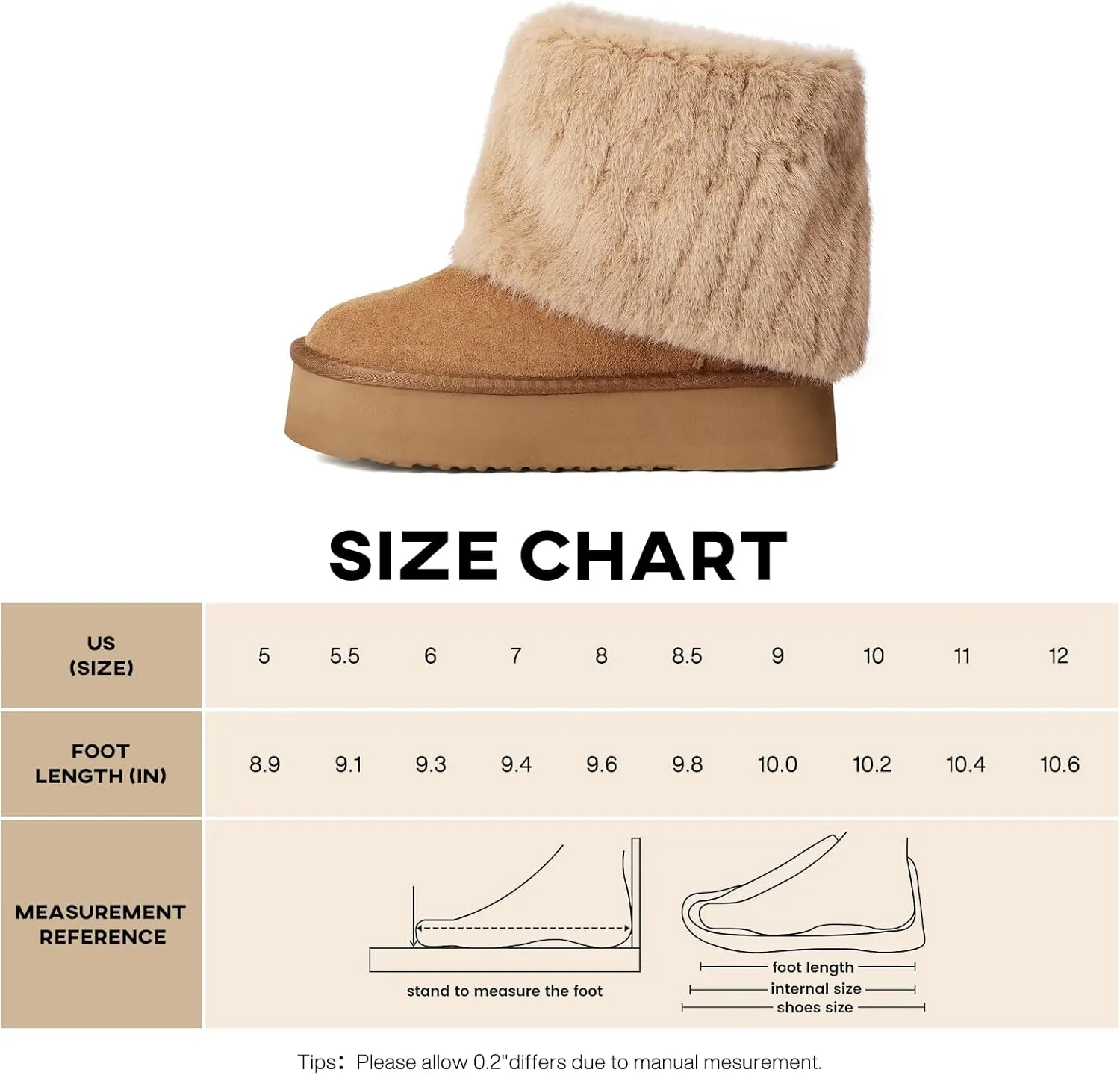 Pasuot Platform Fur Boots for Women - Genuine Cow Suede Platform Furry Faux Fur Boots, Fuzzy Fleece Lined Ankle Boots, Warm Winter Classic Short Mini Bootie for Indoor Outdoor, Anti-slip Sole