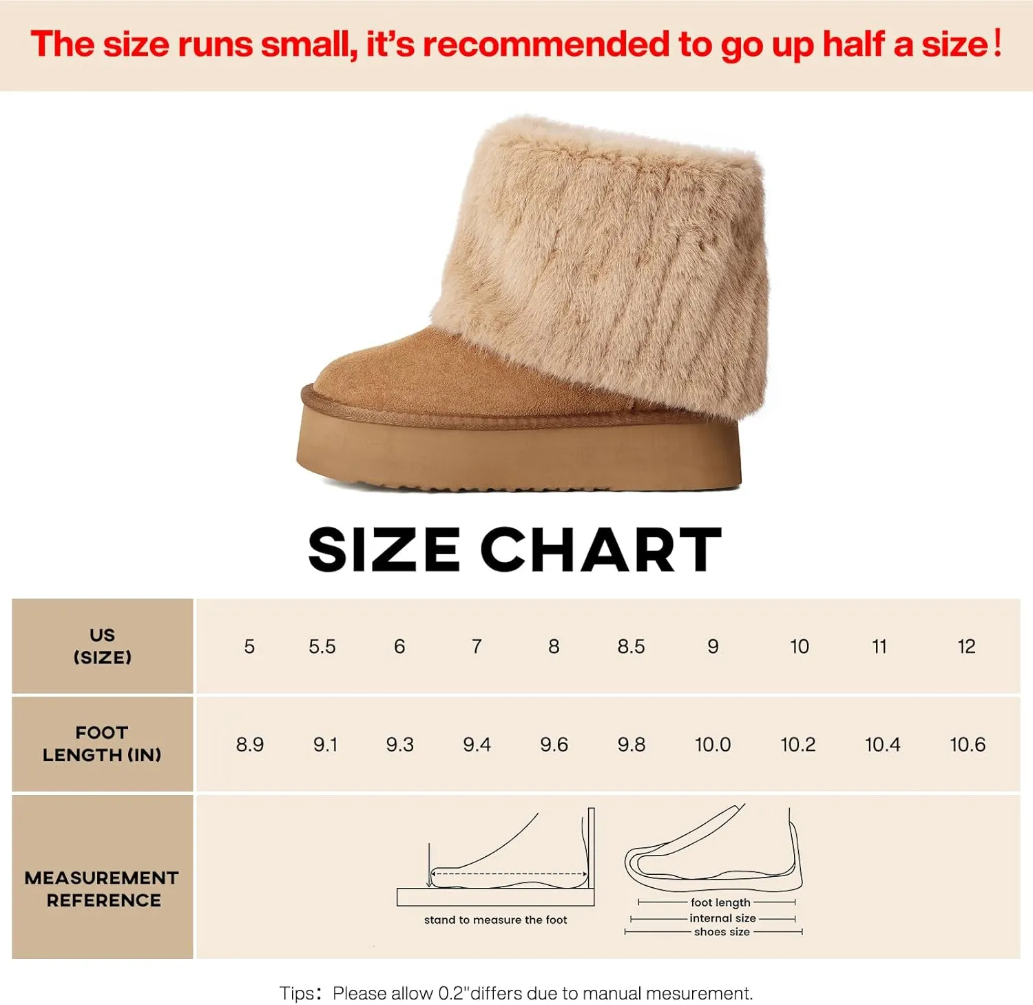 Pasuot Platform Fur Boots for Women - Genuine Cow Suede Platform Furry Faux Fur Boots, Fuzzy Fleece Lined Ankle Boots, Warm Winter Classic Short Mini Bootie for Indoor Outdoor, Anti-slip Sole