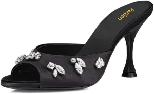 Pazzion Women Open Toe High Heel Mules Crystal Strass Slip On Summer Party Slides Sandals Dress Shoes Size 4-16 US