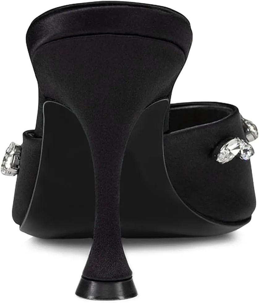 Pazzion Women Open Toe High Heel Mules Crystal Strass Slip On Summer Party Slides Sandals Dress Shoes Size 4-16 US