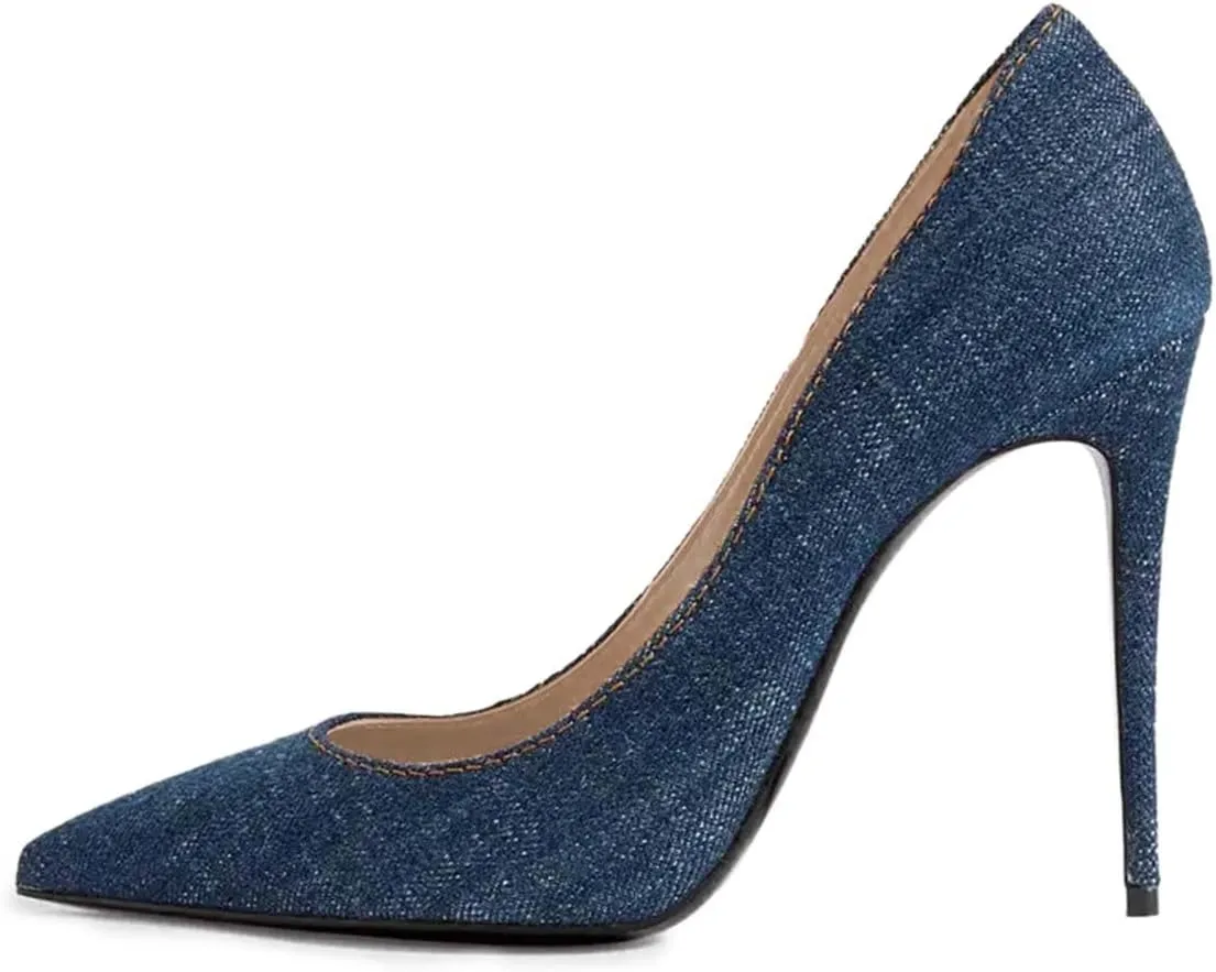 Pazzion Women's Sleek Closed Pointed Toe High Heel Pumps Fashion Slip On Thin Heeled Shoes for Outdoor Shopping Prom Size 4-16 US