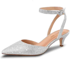 PIZZ ANNU Women's Aliaa Pointed Toe Low Kitten Heels Comfort Wedding Party Casual Dress Closed Toe Pumps Shoes with 2 Inches Low Heel Design