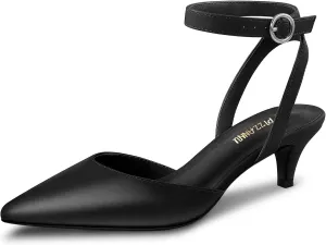 PIZZ ANNU Women's Aliaa Pointed Toe Low Kitten Heels Comfort Wedding Party Casual Dress Closed Toe Pumps Shoes with 2 Inches Low Heel Design