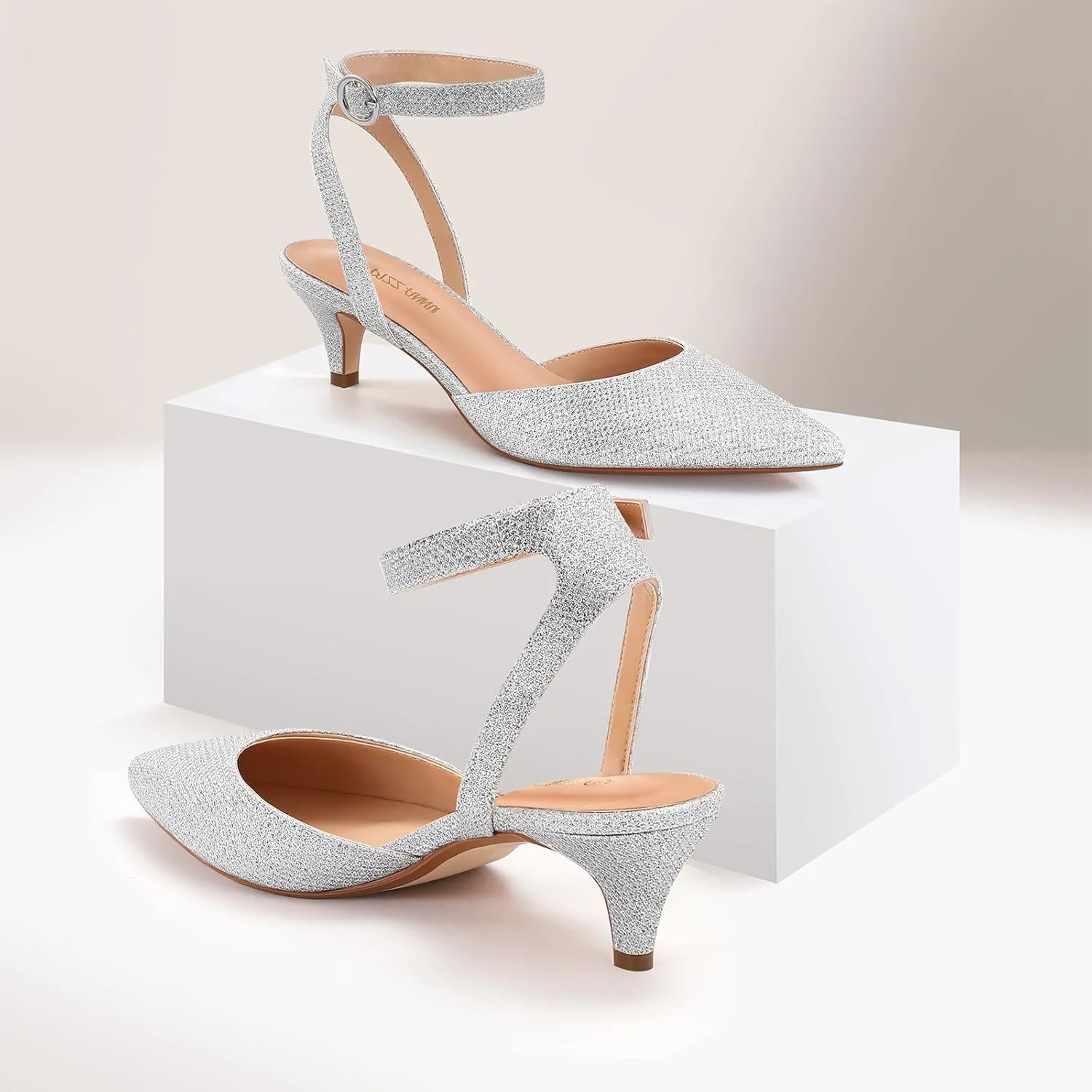 PIZZ ANNU Women's Aliaa Pointed Toe Low Kitten Heels Comfort Wedding Party Casual Dress Closed Toe Pumps Shoes with 2 Inches Low Heel Design