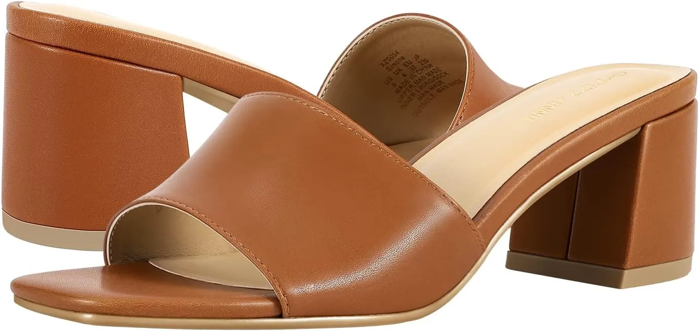 PIZZ ANNU Women's Square Open Toe Heels Sandals Low Block Chunky Heeled Sandal Slip on Mules Comfortable Casual Dress Pumps Shoes