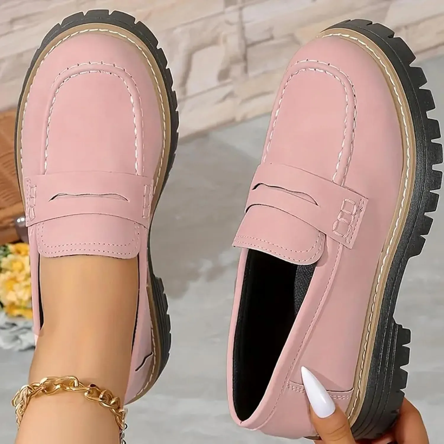 Platform Loafers for Women Suede Penny Loafer Comfort Driving Moccasins Casual Slip-Ons Flats Fashion Business Work Shoes