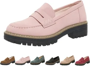 Platform Loafers for Women Suede Penny Loafer Comfort Driving Moccasins Casual Slip-Ons Flats Fashion Business Work Shoes