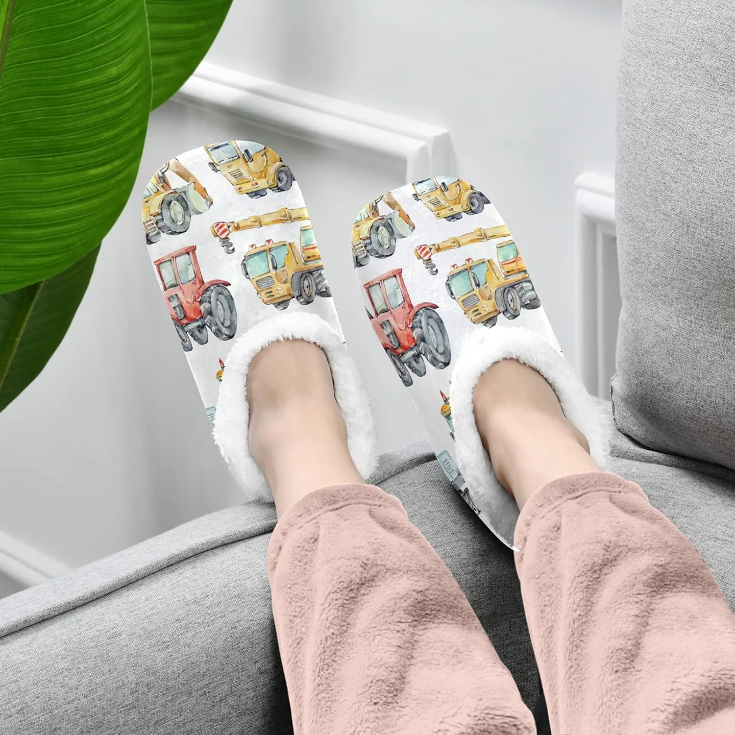 Poeticcity Unisex Fuzzy House Slippers, Warm Fur Lining Shoes, Non-Slip Memory Foam Slippers M-XXL