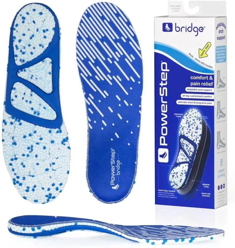 PowerStep Bridge- Flexible Arch Insoles, Comfort Memory Foam Insert, Plantar Fasciitis Pain Relief, Adaptable Arch Support Neutral