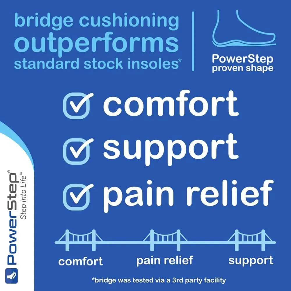 PowerStep Bridge- Flexible Arch Insoles, Comfort Memory Foam Insert, Plantar Fasciitis Pain Relief, Adaptable Arch Support Neutral