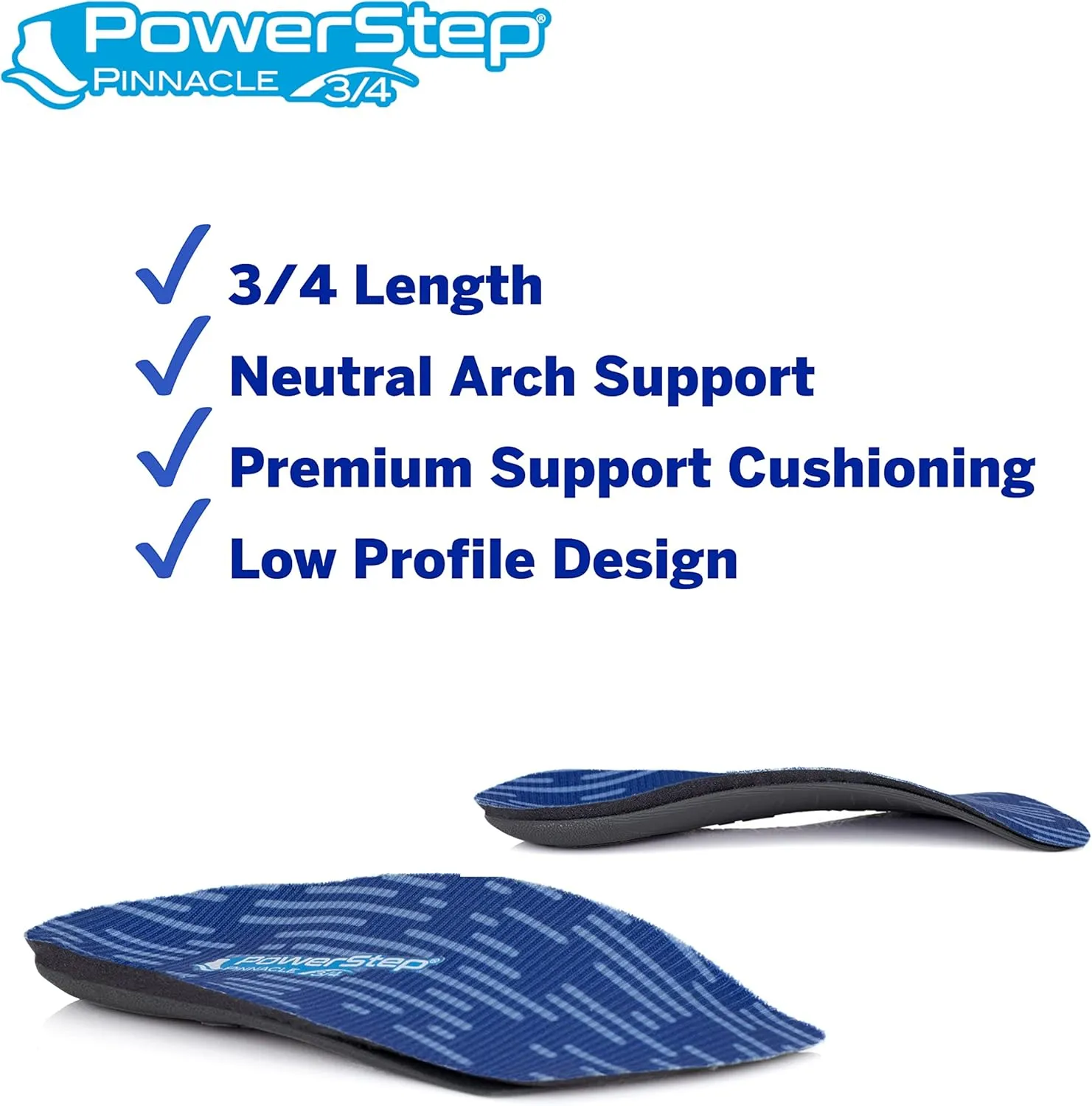 Powerstep Unisex Adult Pinnacle 3/4 Insole, Blue/Light Blue, Men S 9-9.5 / Women S 11-11.5 US