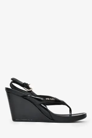 Prada Black Patent Leather Wedged Sandals Size 41