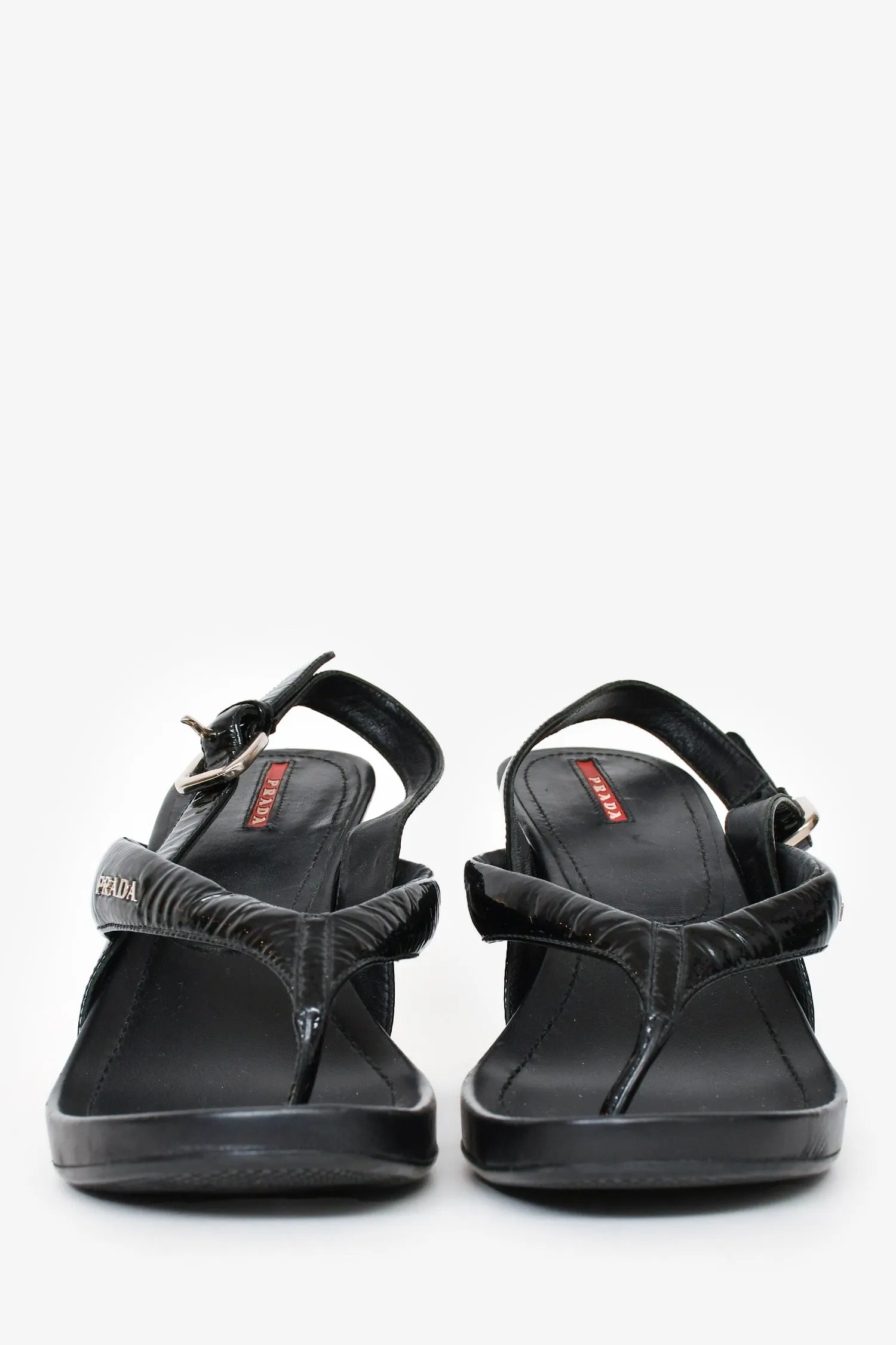Prada Black Patent Leather Wedged Sandals Size 41