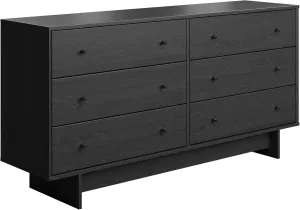 Prepac Finnley 6-Drawer Dresser in Black Oak, Dresser for Bedroom, Extra-Wide Chest of Drawers with Storage, Modern Clothing Organizer for Home, Bedroom, Living Room, 16" D x 61" W x 31" H