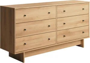 Prepac Finnley 6-Drawer Dresser in Natural Oak, Dresser for Bedroom, Extra-Wide Chest of Drawers with Storage, Modern Clothing Organizer for Home, Bedroom, Living Room, 16" D x 61" W x 31" H