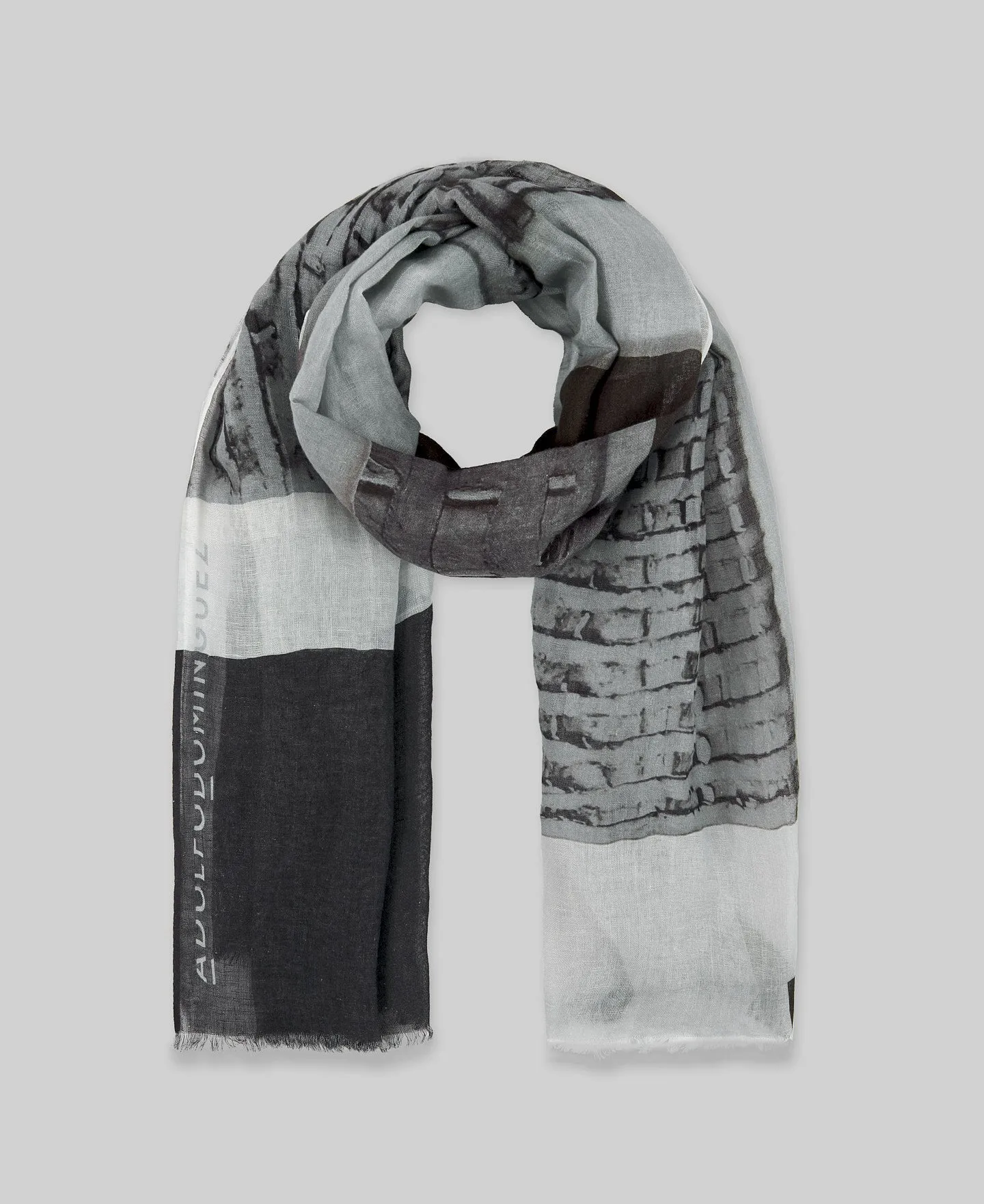 Printed linen and cotton shawl cotton in light grey