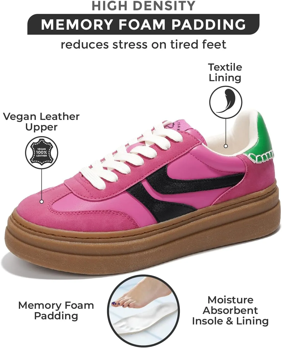 Project Cloud Platform Sneakers for Women Footwear - Memory Foam Insole Womens Shoes, Lightweight and Non-Slip Sole Lace Up Fashion Sneakers (Dodge)