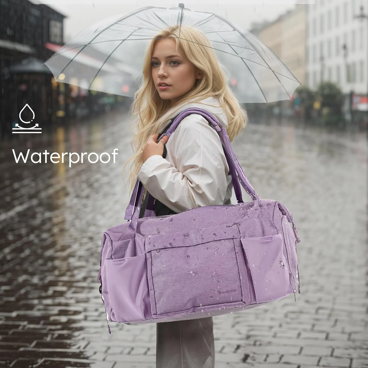 Purple Large Convertible Gym Bag & Backpack with 7 Compartments, Waterproof Shoe Compartment, Wet Pocket, 2 Bottle Holders & Trolley Sleeve - Women's Sports Duffel Bag